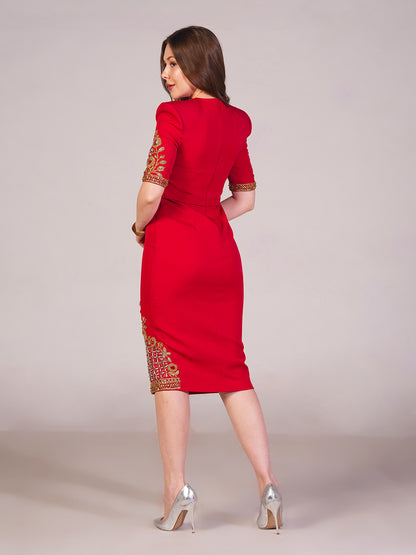 Crimson Luxe Embroidered Dress