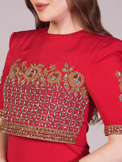 Crimson Luxe Embroidered Dress