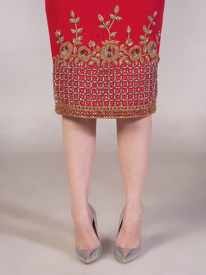 Crimson Luxe Embroidered Dress