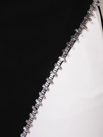 Black &amp; White One-Shoulder Crystal Trim Tunic &amp; Wide-Leg Palazzo Co-ord Set