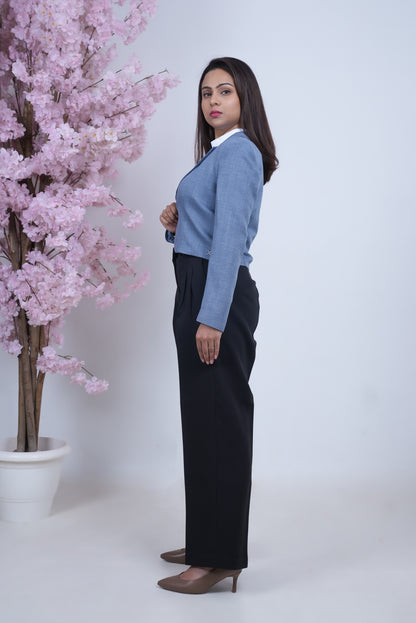 Exude Linen Crop Blazer Blue