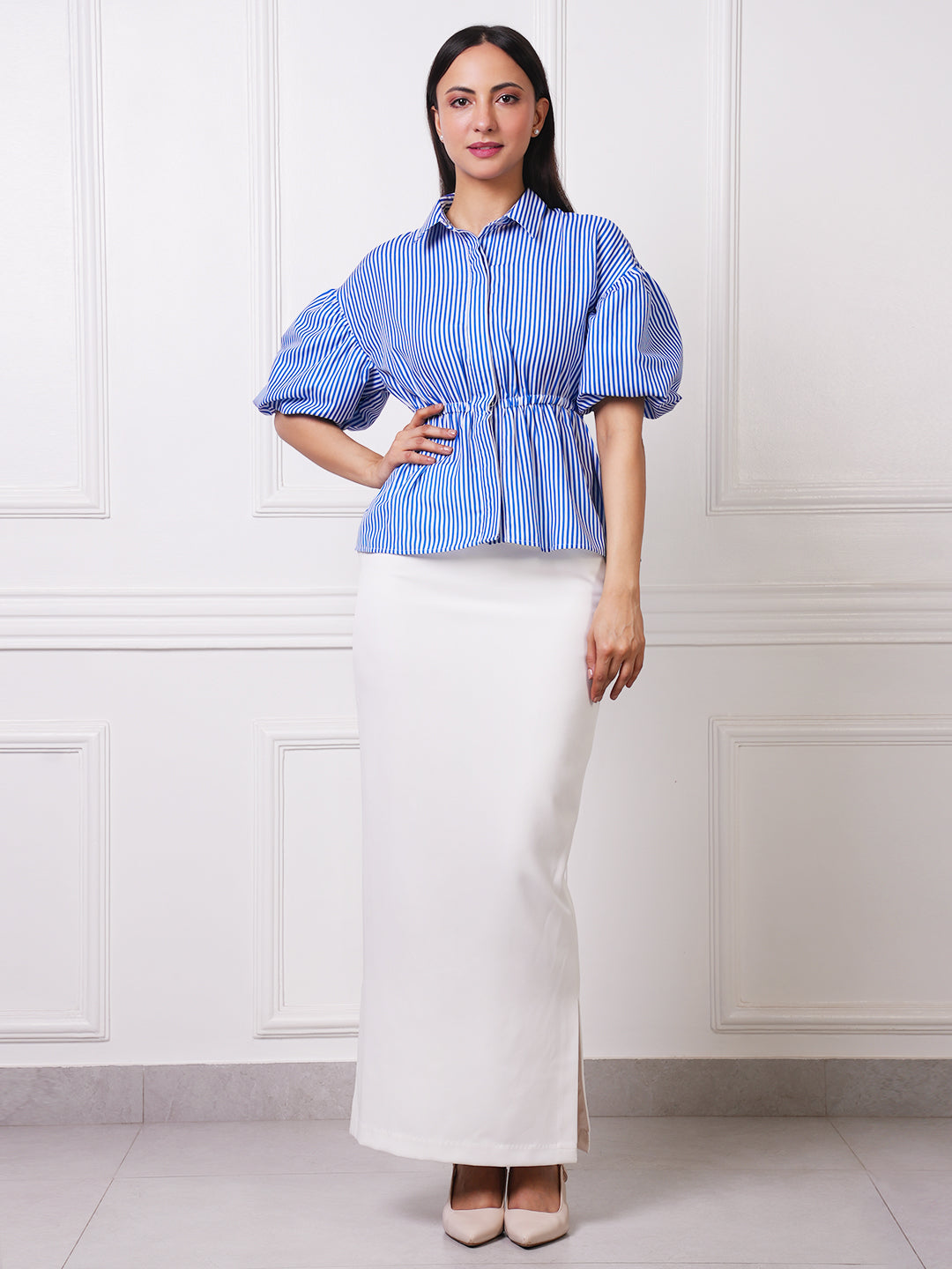 White High-Waist Maxi Pencil Skirt