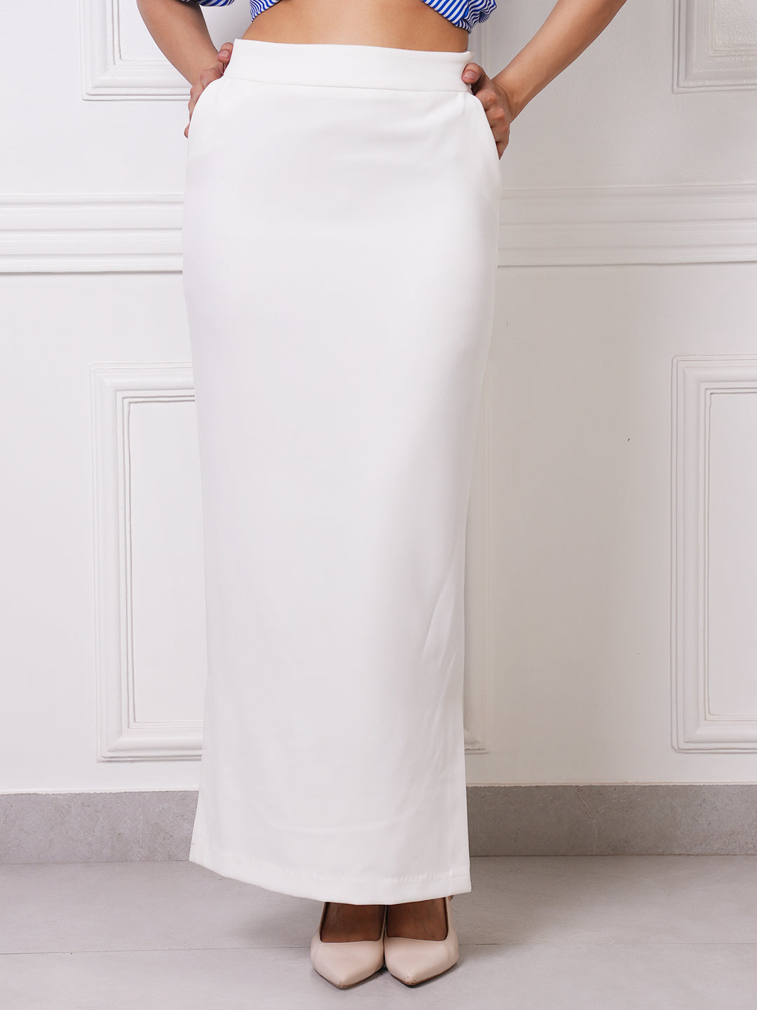White High-Waist Maxi Pencil Skirt