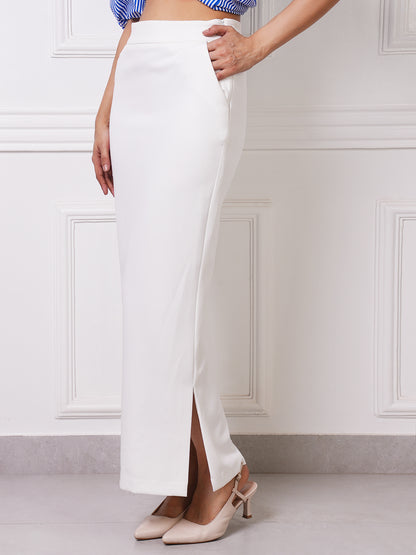 White High-Waist Maxi Pencil Skirt