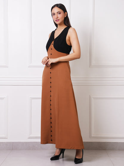 Exude Mocha Two-Tone Button-Front Maxi Dress