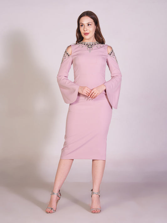 Rose Quartz Embellished Midi Dress
