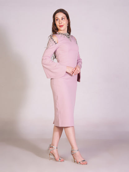 Blush Embellished Cold Shoulder Midi Dress