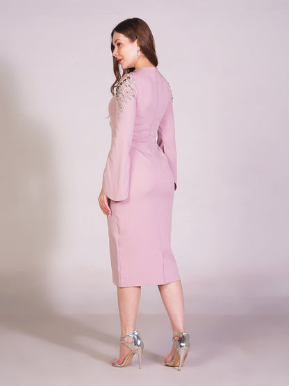 Blush Embellished Cold Shoulder Midi Dress