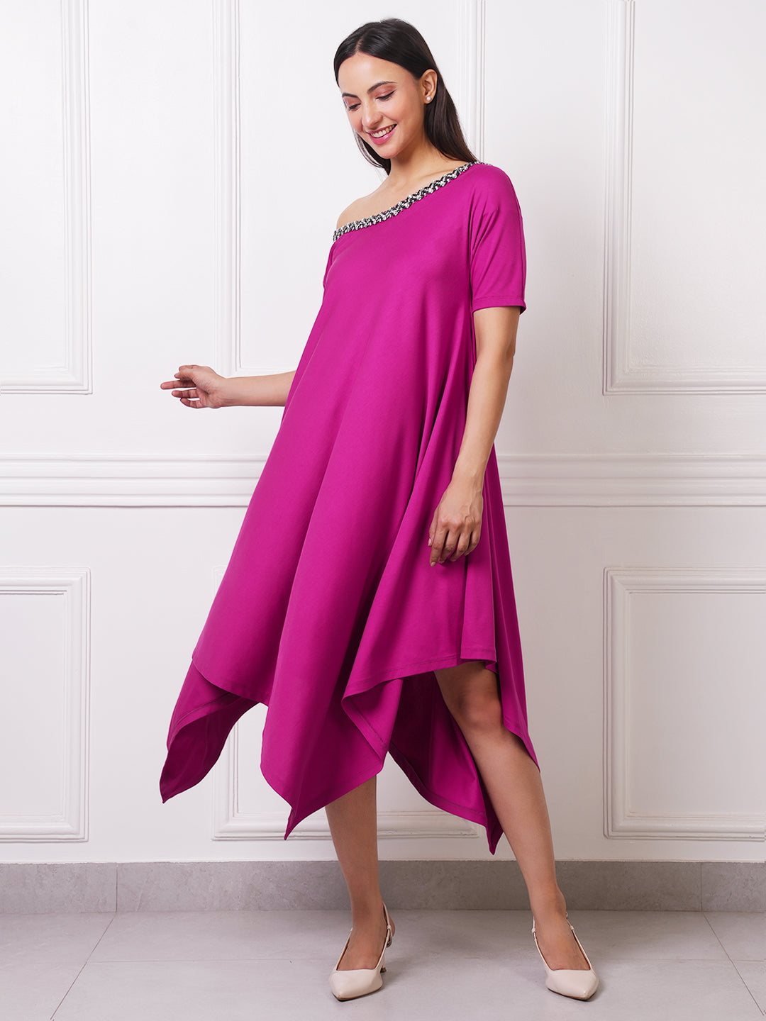 Exude Aria Asymmetric Embellished Dress