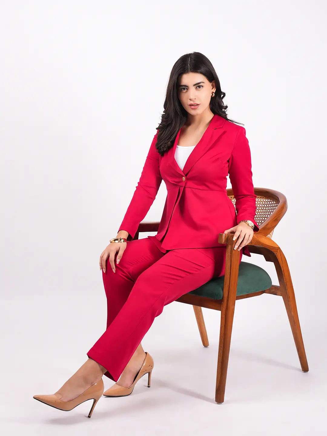 Exude Power Peplum Blazer with tapered straight pants Co-ord Sets
