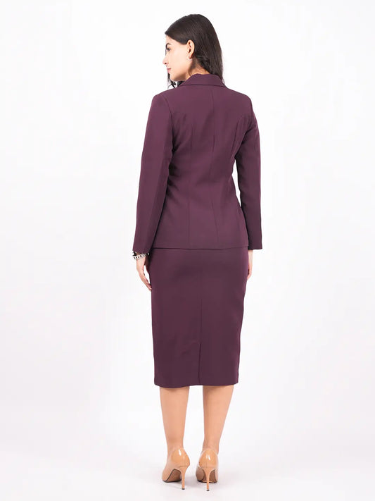 Exude Plum Authority Blazer with Pencil Fitted Skirt