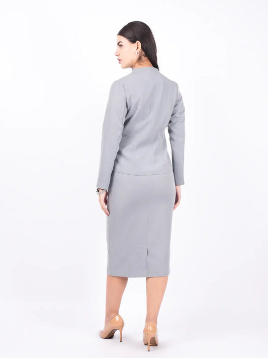 Exude Pleat Effect Blazer with Pencil Fitted Skirt