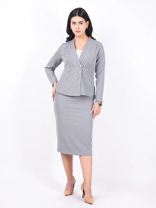 Exude Pleat Effect Blazer with Pencil Fitted Skirt