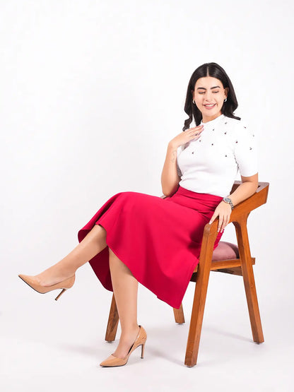 Exude Embellished Rib Knit Top with Bold A-Line Skirt Co-ord Sets
