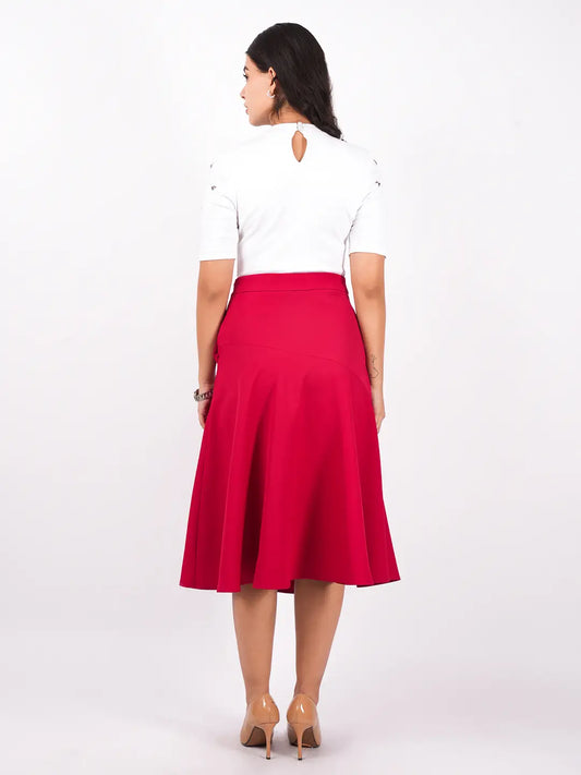 Exude Embellished Rib Knit Top with Bold A-Line Skirt