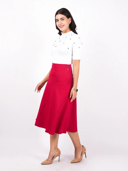 Exude Embellished Rib Knit Top with Bold A-Line Skirt Co-ord Sets