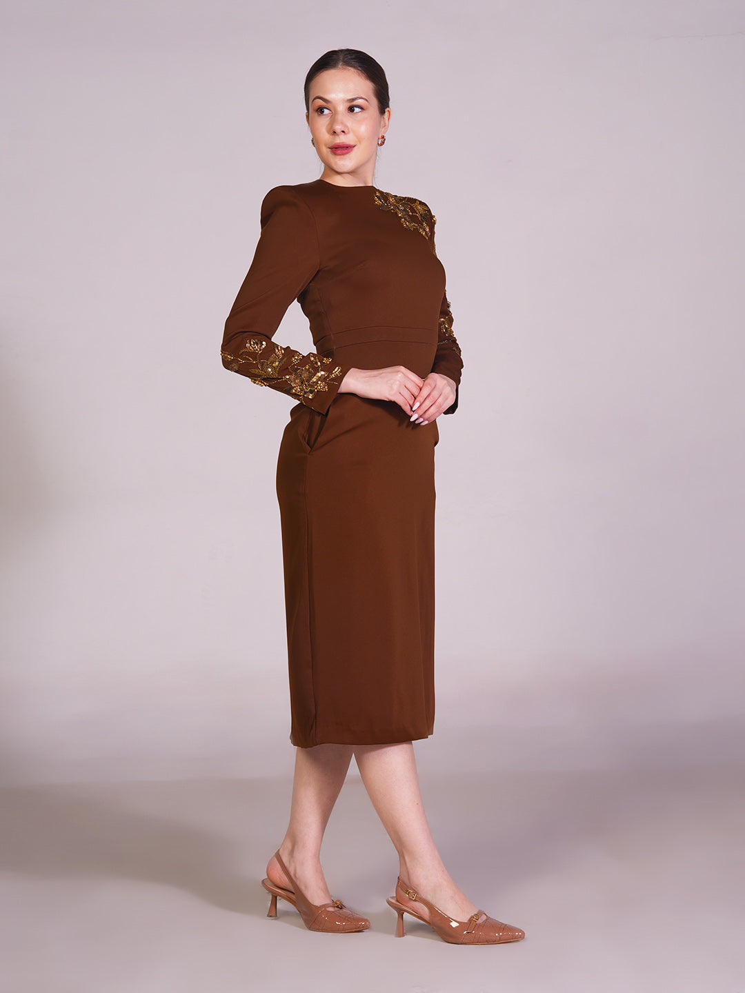 Embroidered Shoulder Sheath Dress
