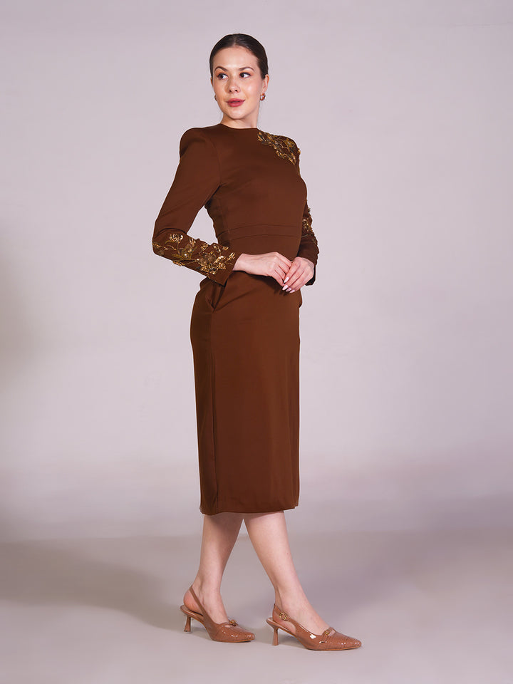 Embroidered Shoulder Sheath Dress