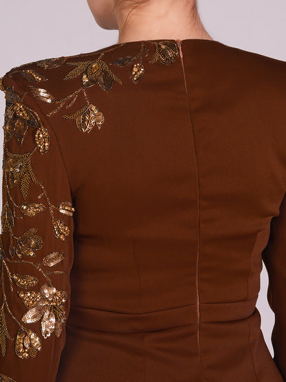 Embroidered Shoulder Sheath Dress
