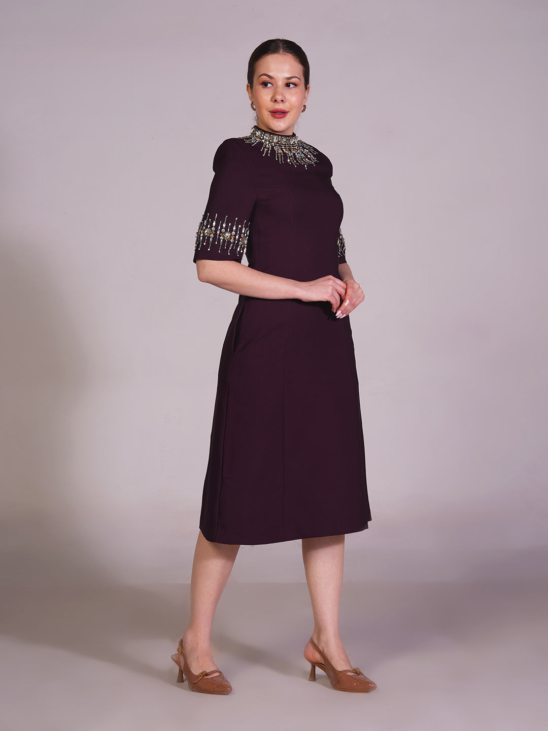 Embroidered Shoulder Sheath Dress