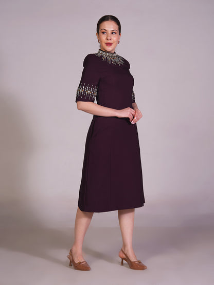 Embroidered Shoulder Sheath Dress