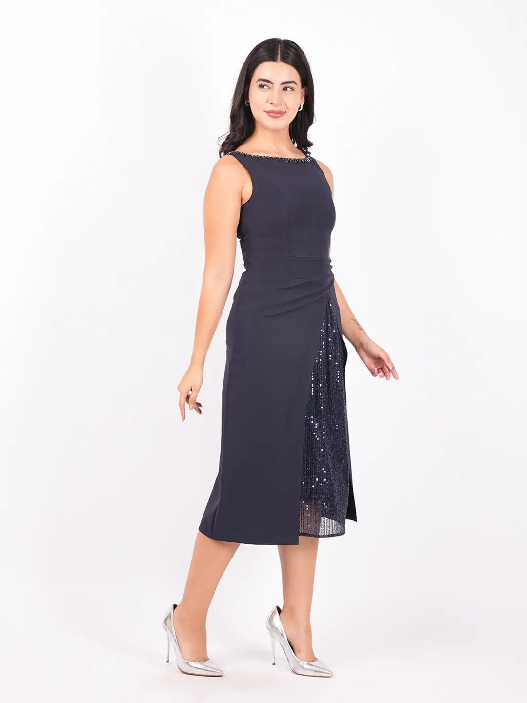 Exude Midnight Allure Sequin Slit Dress Dresses