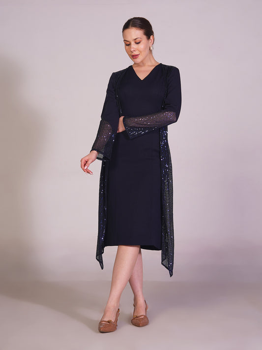 Midnight Veil Layered Midi Dress
