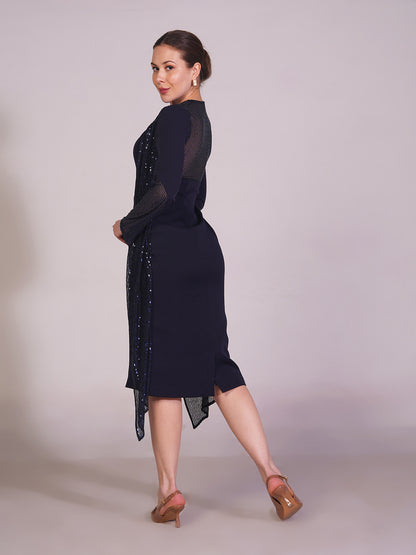 Midnight Veil Layered Midi Dress