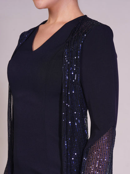 Midnight Veil Layered Midi Dress