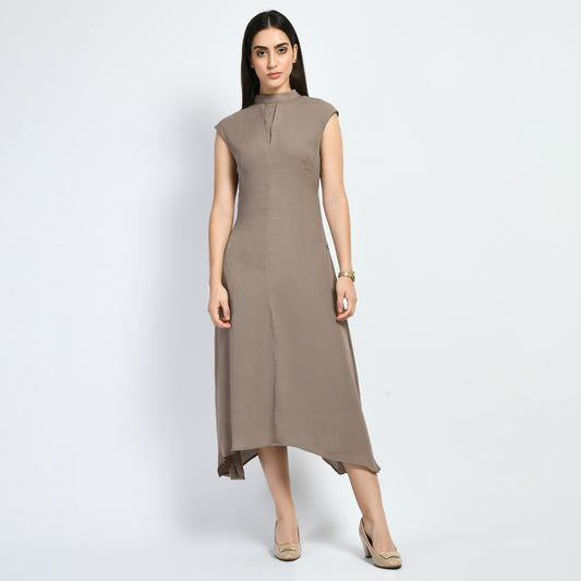 Exude Vibrance Open Back Midi Dress (Camel Beige)