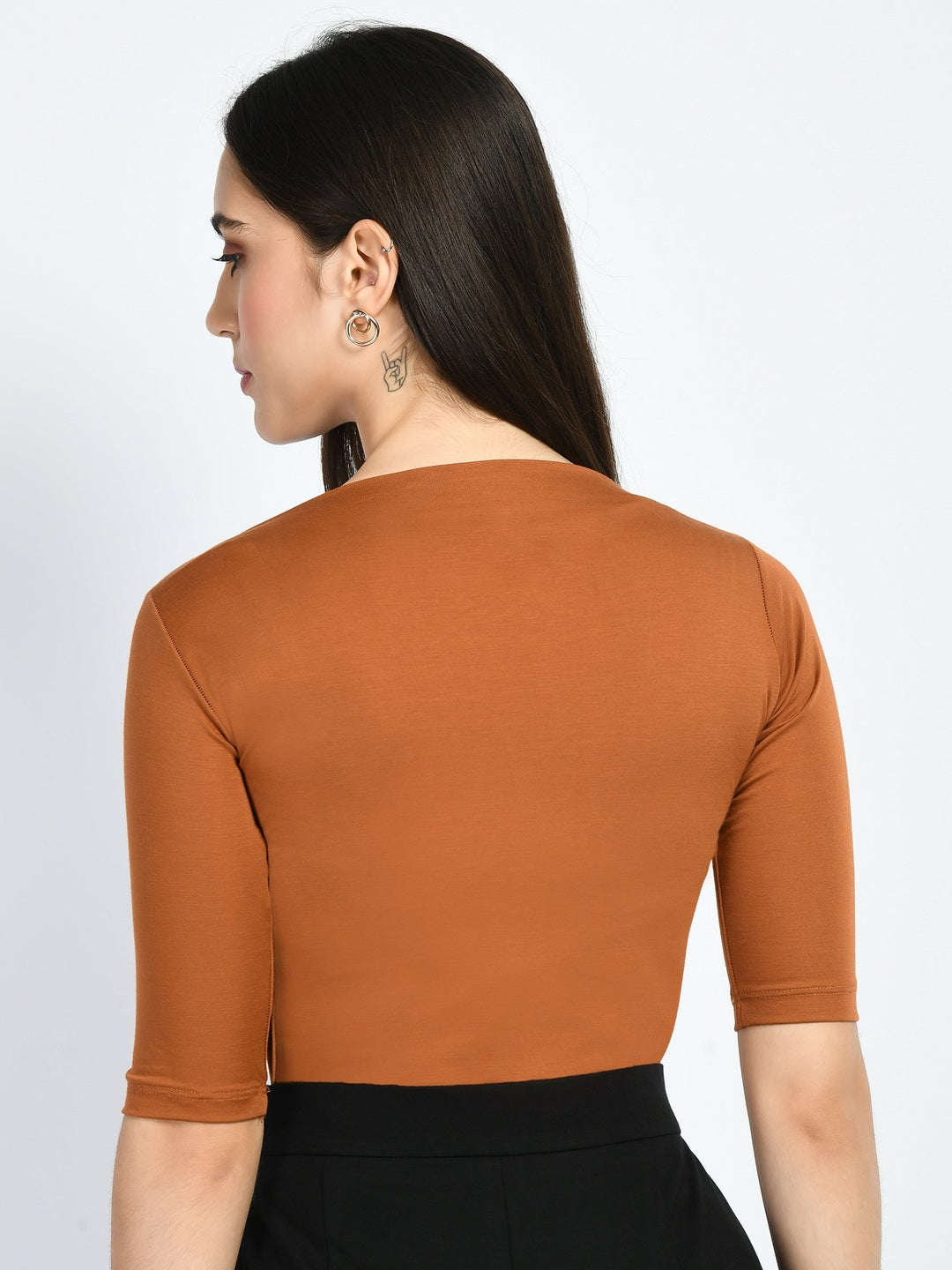 Exude Magic Boat Neck T-shirt Tan Brown T-Shirts