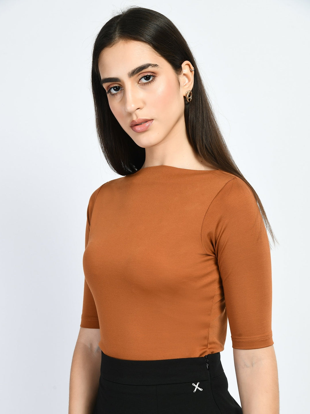 Exude Magic Boat Neck T-shirt Tan Brown T-Shirts