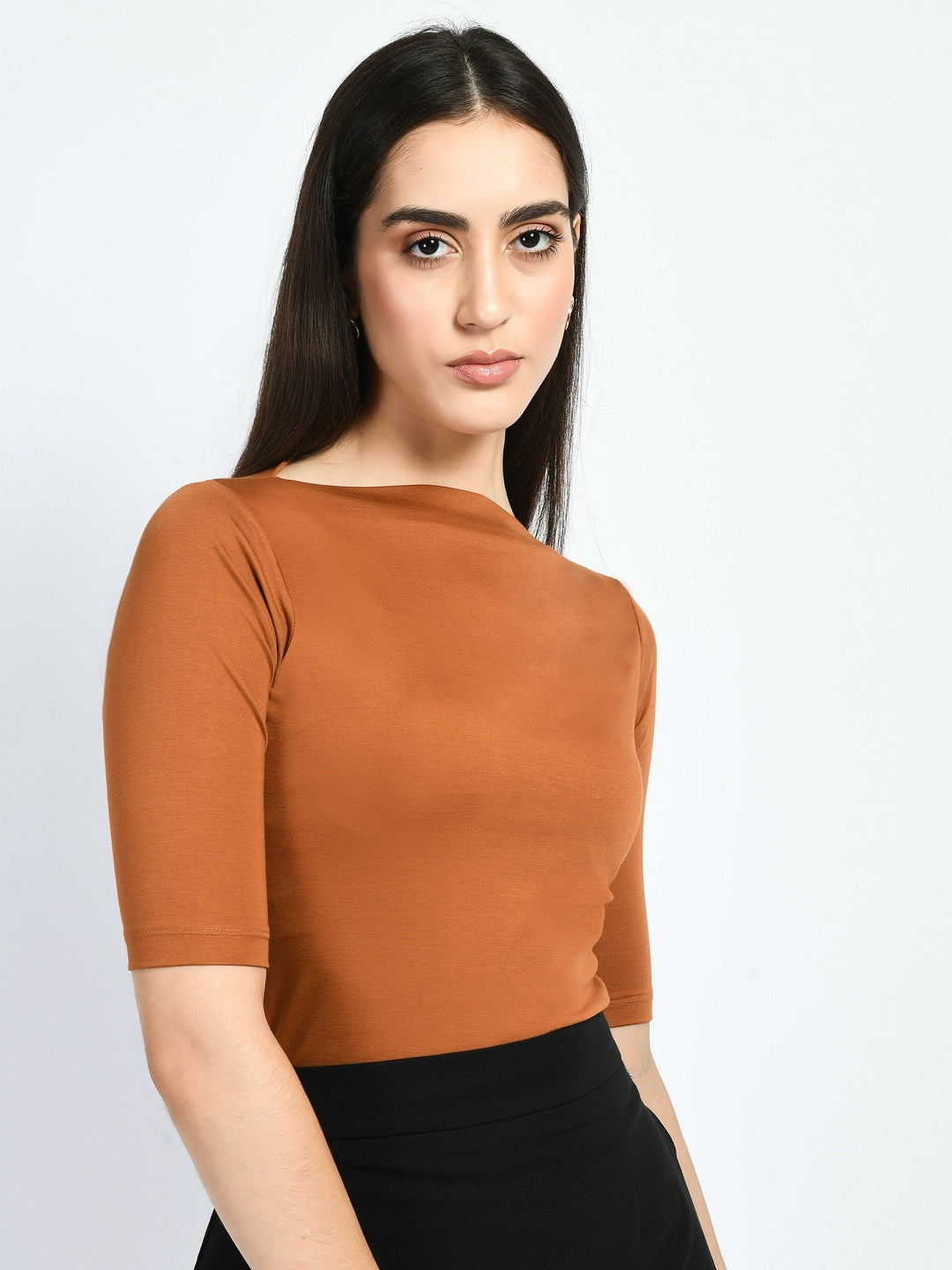 Exude Magic Boat Neck T-shirt Tan Brown T-Shirts