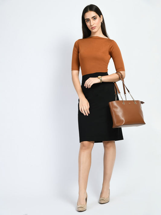 Exude Magic Boat Neck T-shirt Tan Brown T-Shirts