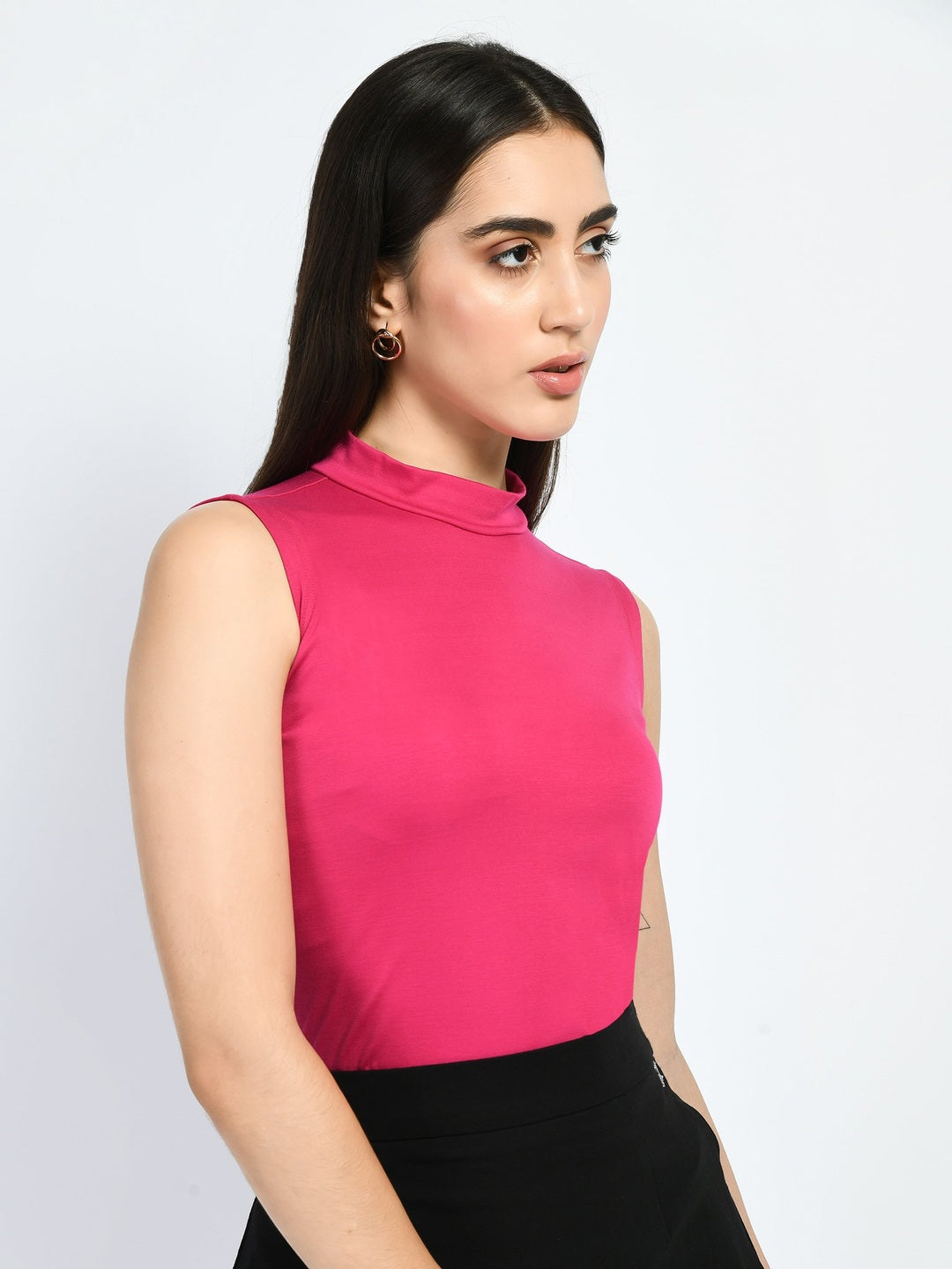 Exude Charm High-neck Sleeveless T-shirt (Hot Pink)