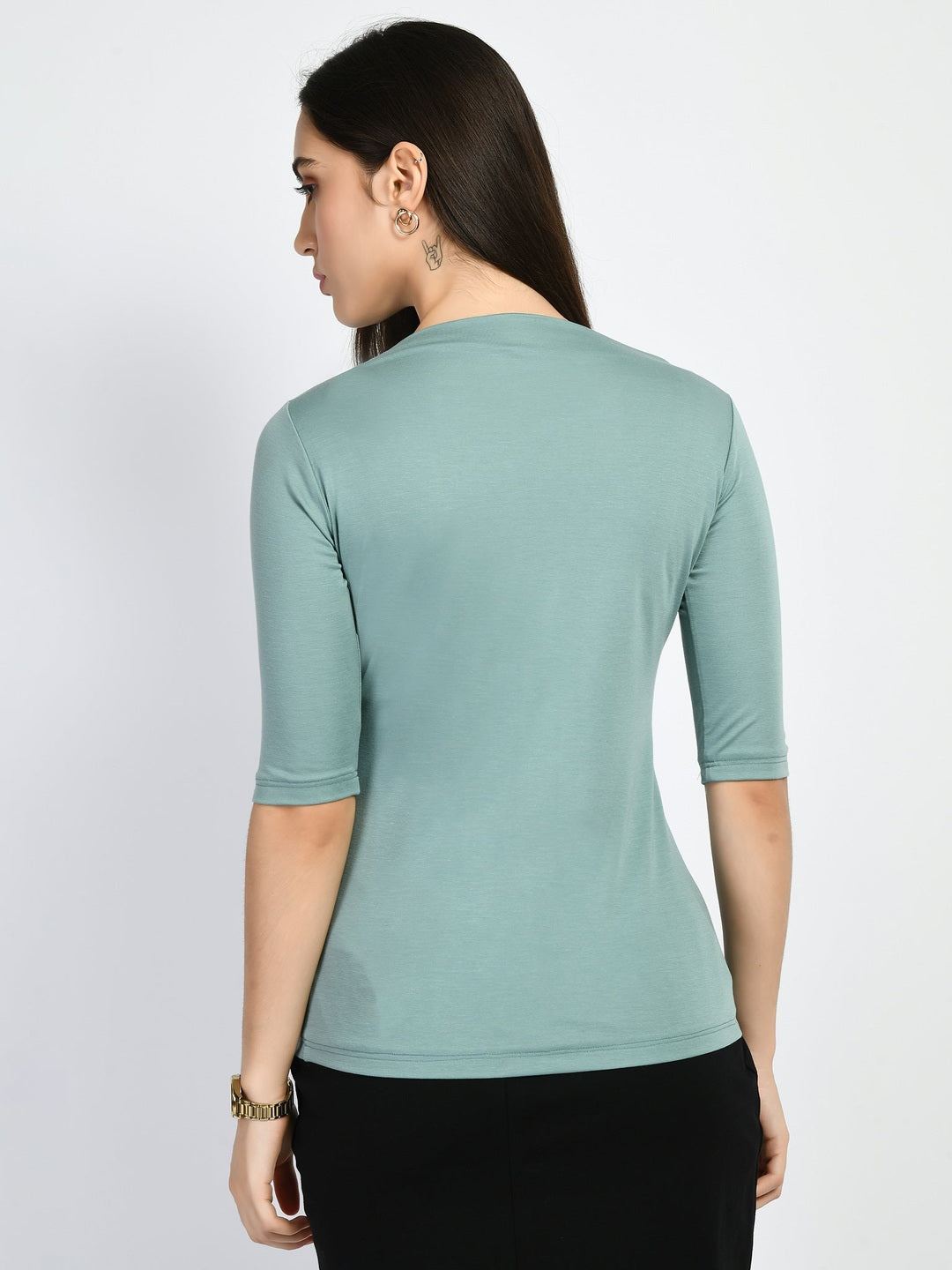 Exude Magic Boat Neck T-shirt Cyan Blue T-Shirts
