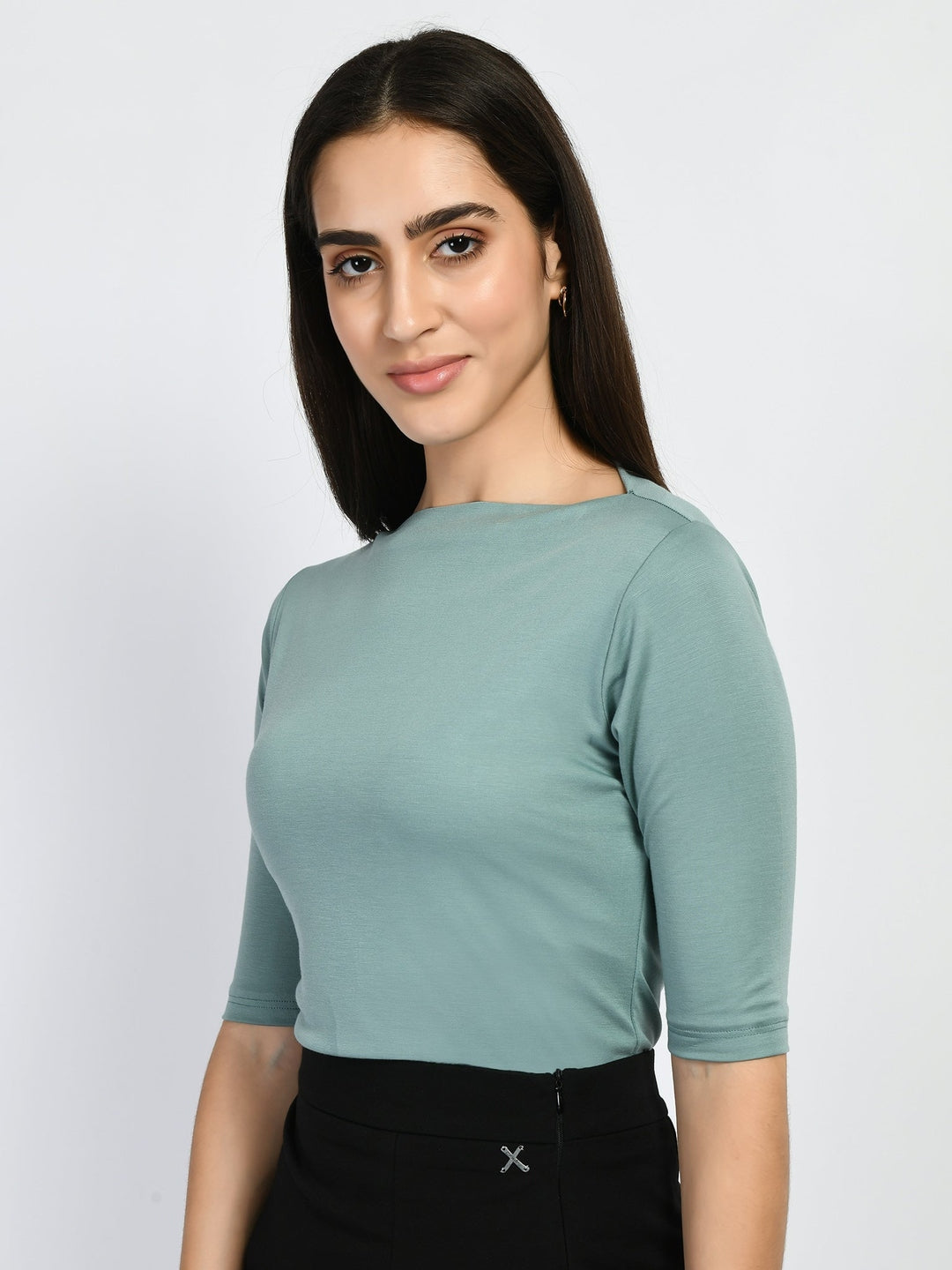 Exude Magic Boat Neck T-shirt Cyan Blue T-Shirts