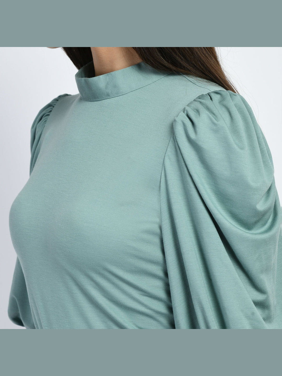 Exude Glamour Puffed Sleeves T-shirt Cyan Blue T-Shirts