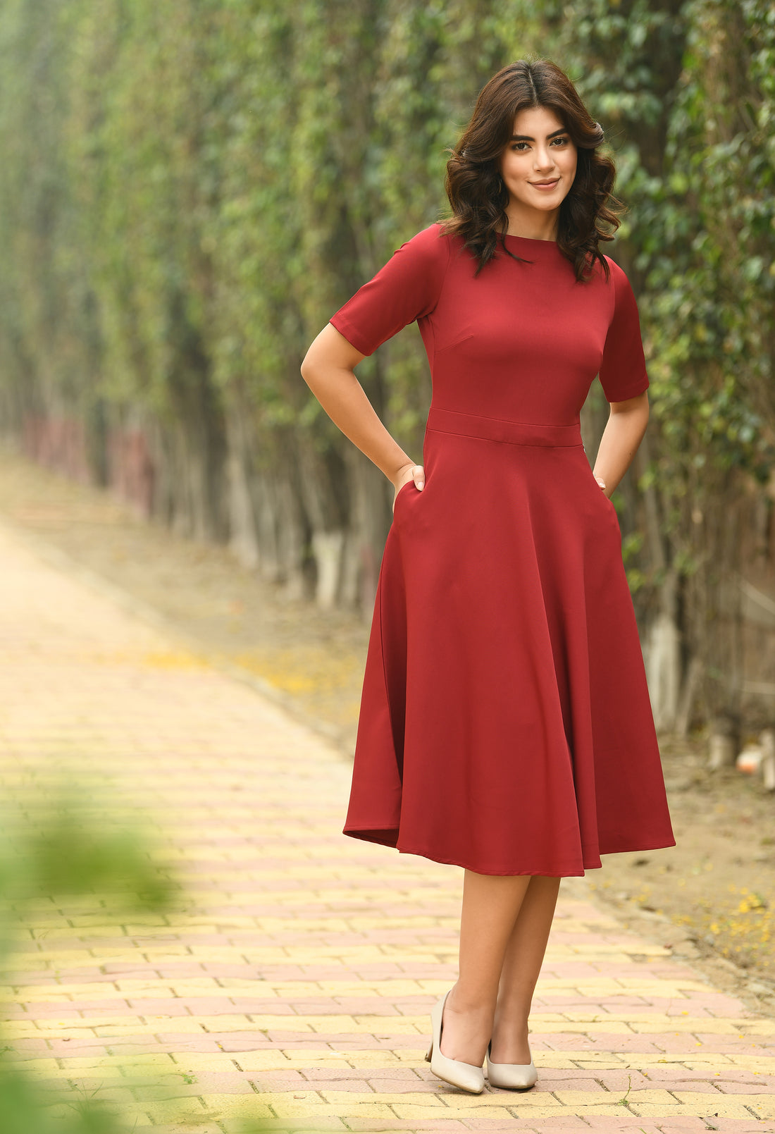 Exude Epitome Classic A-line Dress (Red)