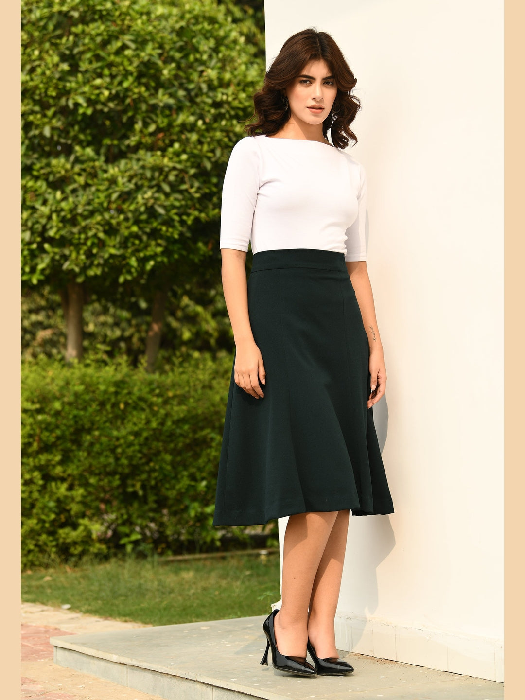Exude Victory A-line Midi Skirt (Emerald Green)