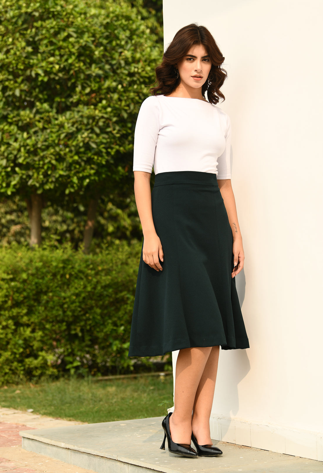 Exude Victory A-line Midi Skirt (Emerald Green)
