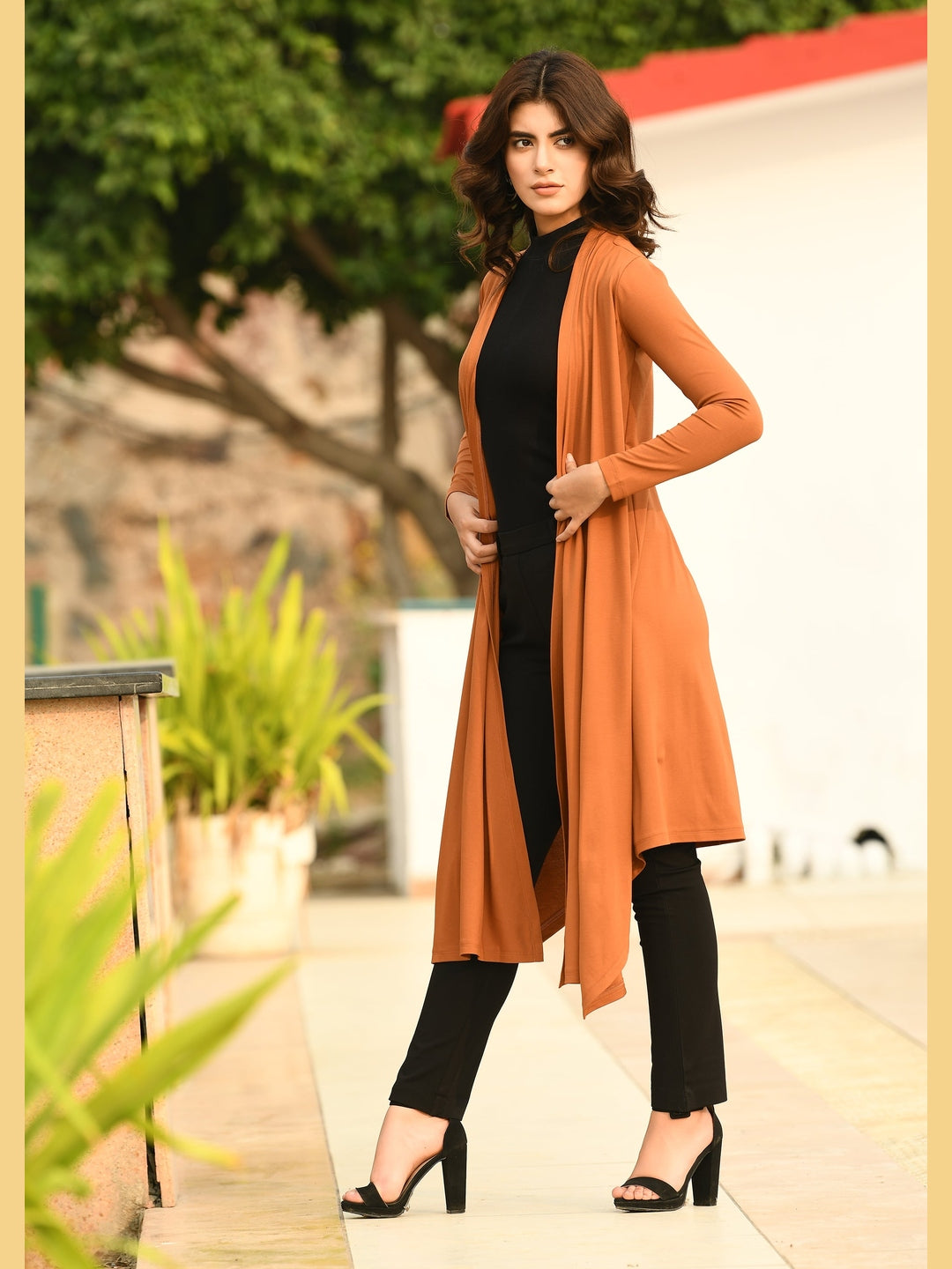 Exude Supreme Longline Shrug Tan Brown Shrugs