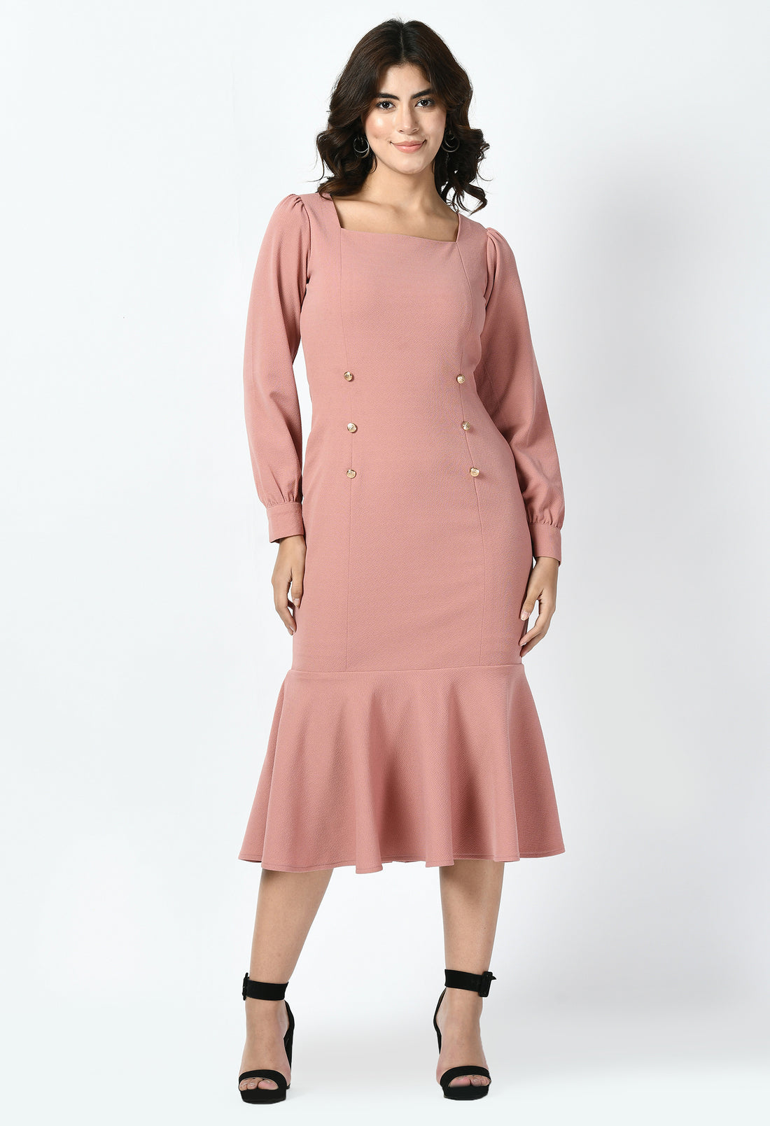 Exude Apogee Fishtail Midi Dress (Cherry Pink)