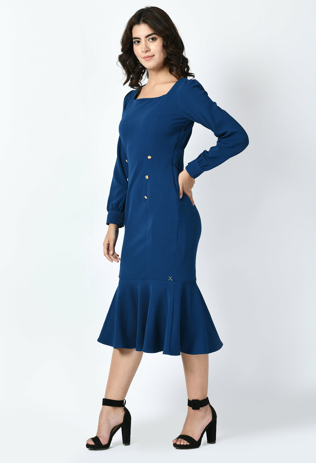 Exude Apogee Fishtail Midi Dress (Royal Blue)