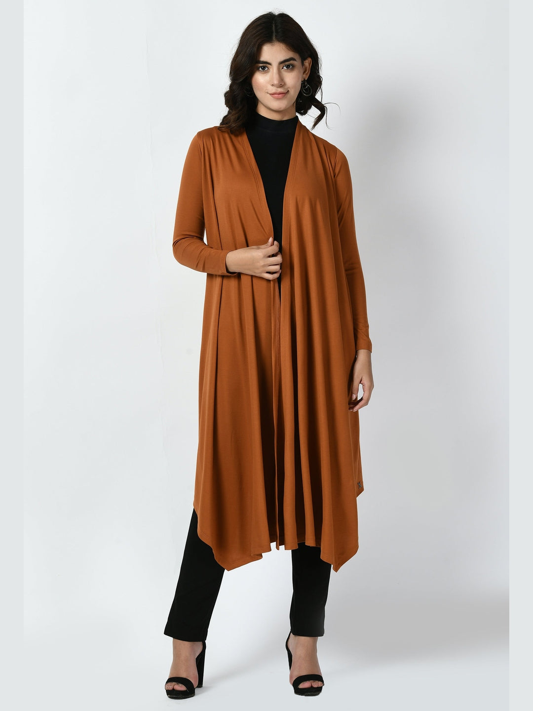 Exude Supreme Longline Shrug Tan Brown Shrugs