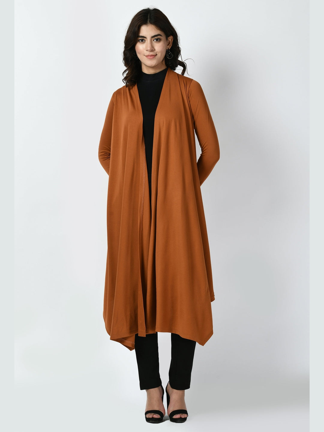 Exude Supreme Longline Shrug Tan Brown Shrugs