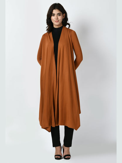 Exude Supreme Longline Shrug Tan Brown Shrugs