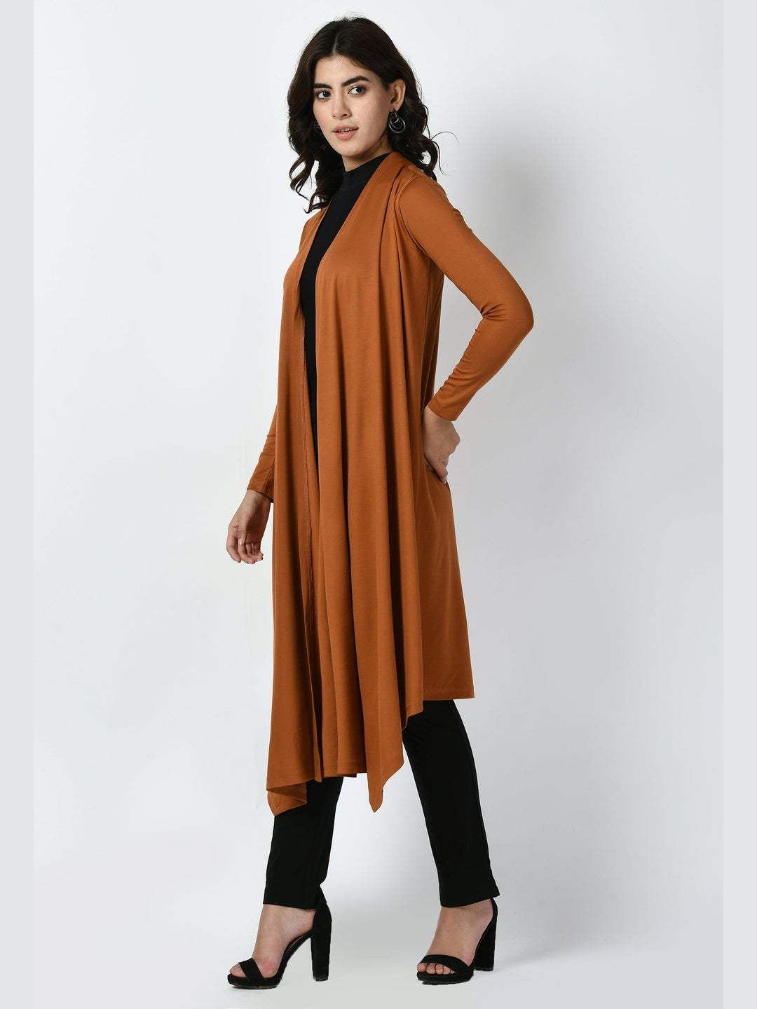 Exude Supreme Longline Shrug Tan Brown Shrugs