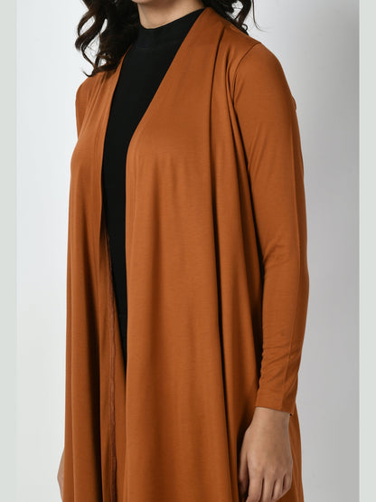 Exude Supreme Longline Shrug Tan Brown Shrugs