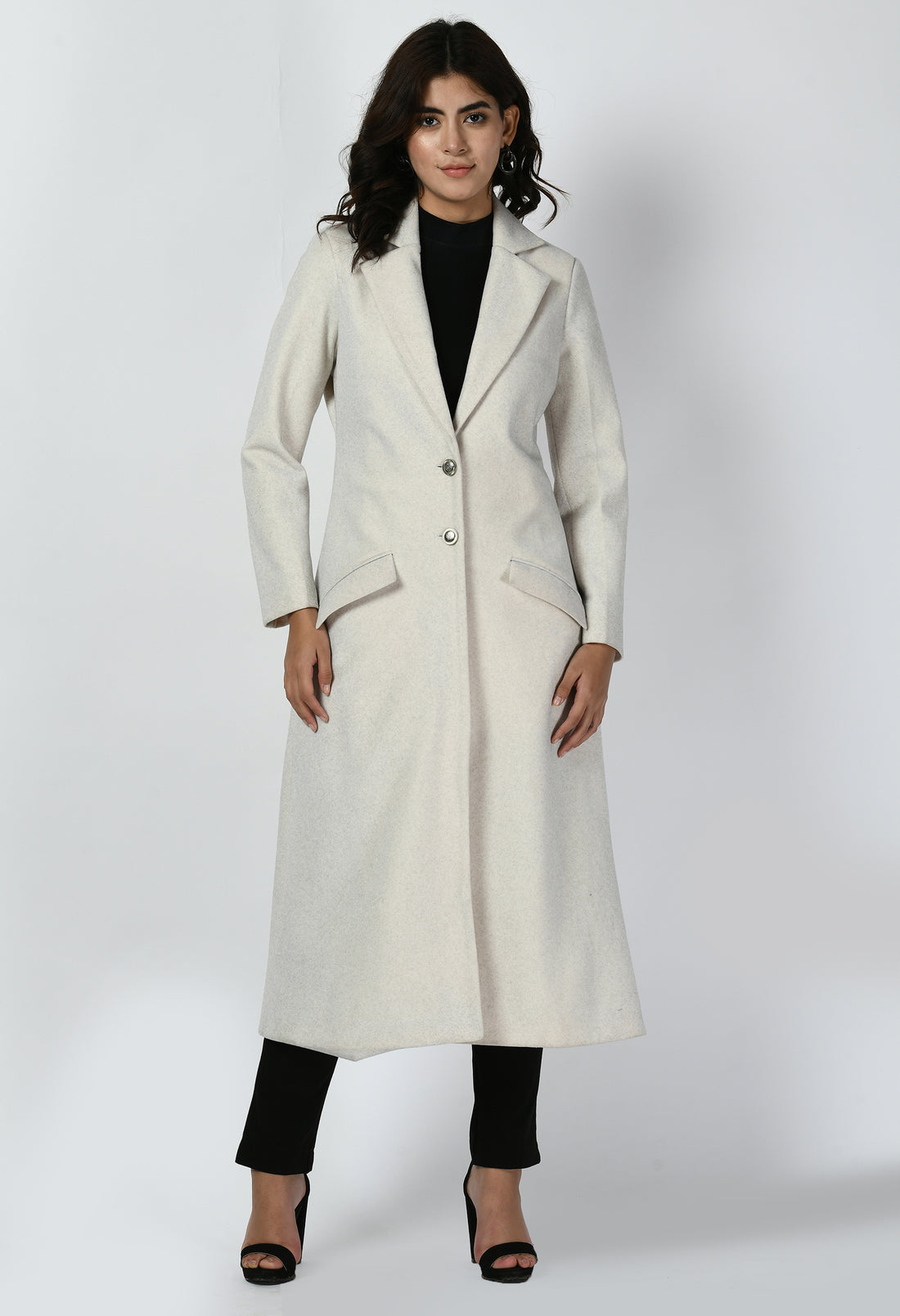 Exude Determination Wool-Blend Long Coat (Off White)